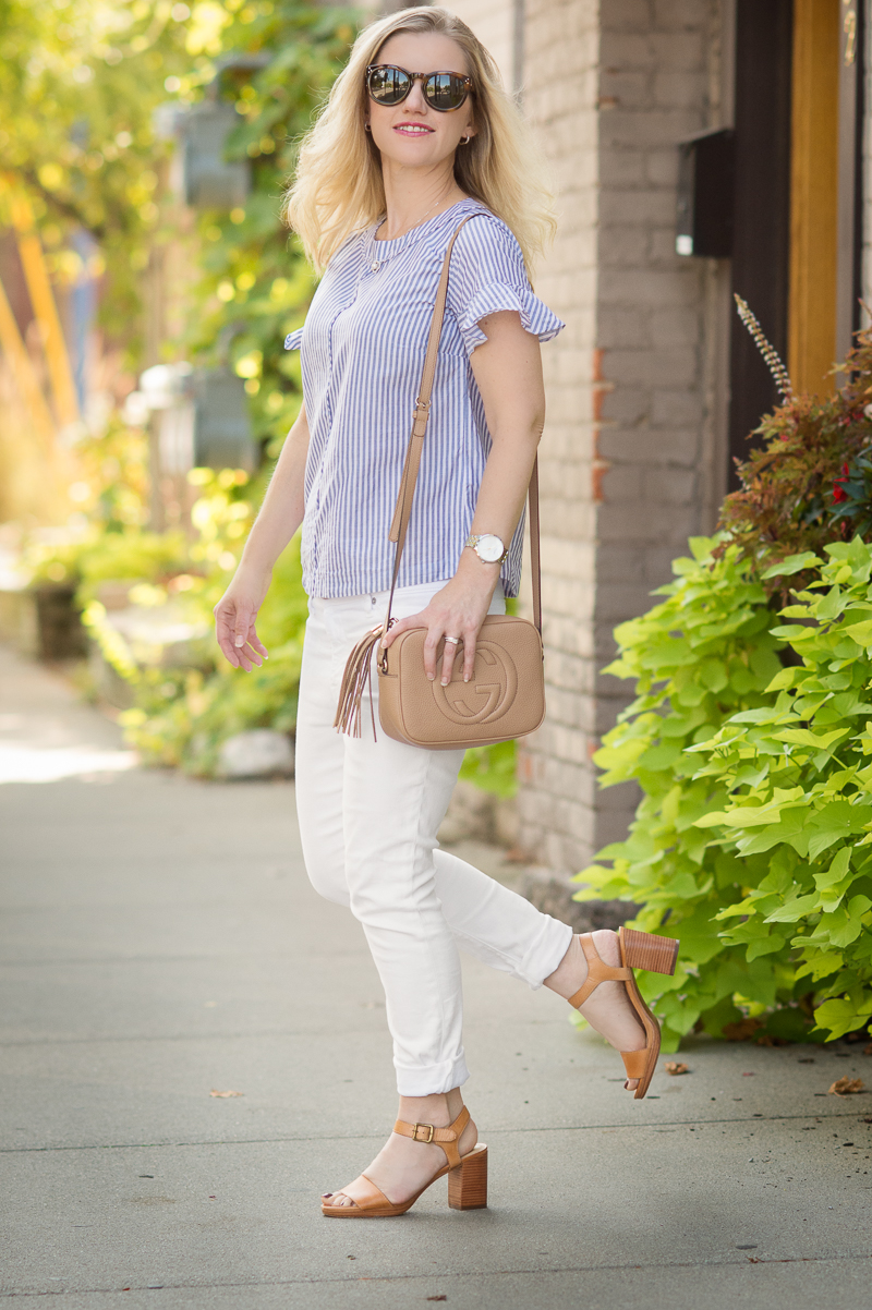 Petite fashion blogger | Banana Republic Flutter Sleeve Top | The perfect top for summer or fall. Click to read how I got it 75% off!