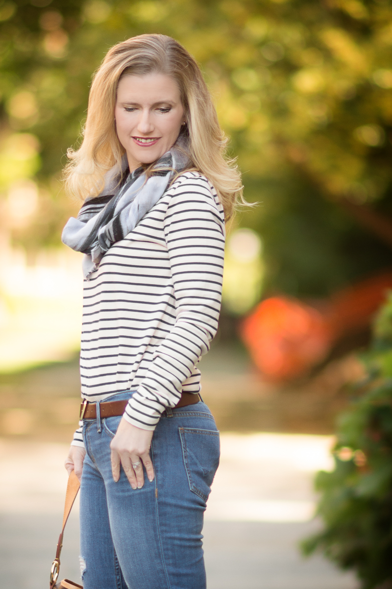 Petite fashion and style | Plaid scarf | Click to read more...