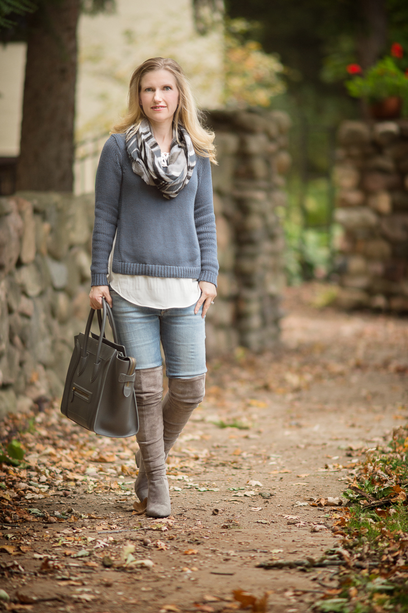 Petite Fashion and Style | Loft Chunky Two in One Sweater | Suede OTK Boots | Click to Read More...