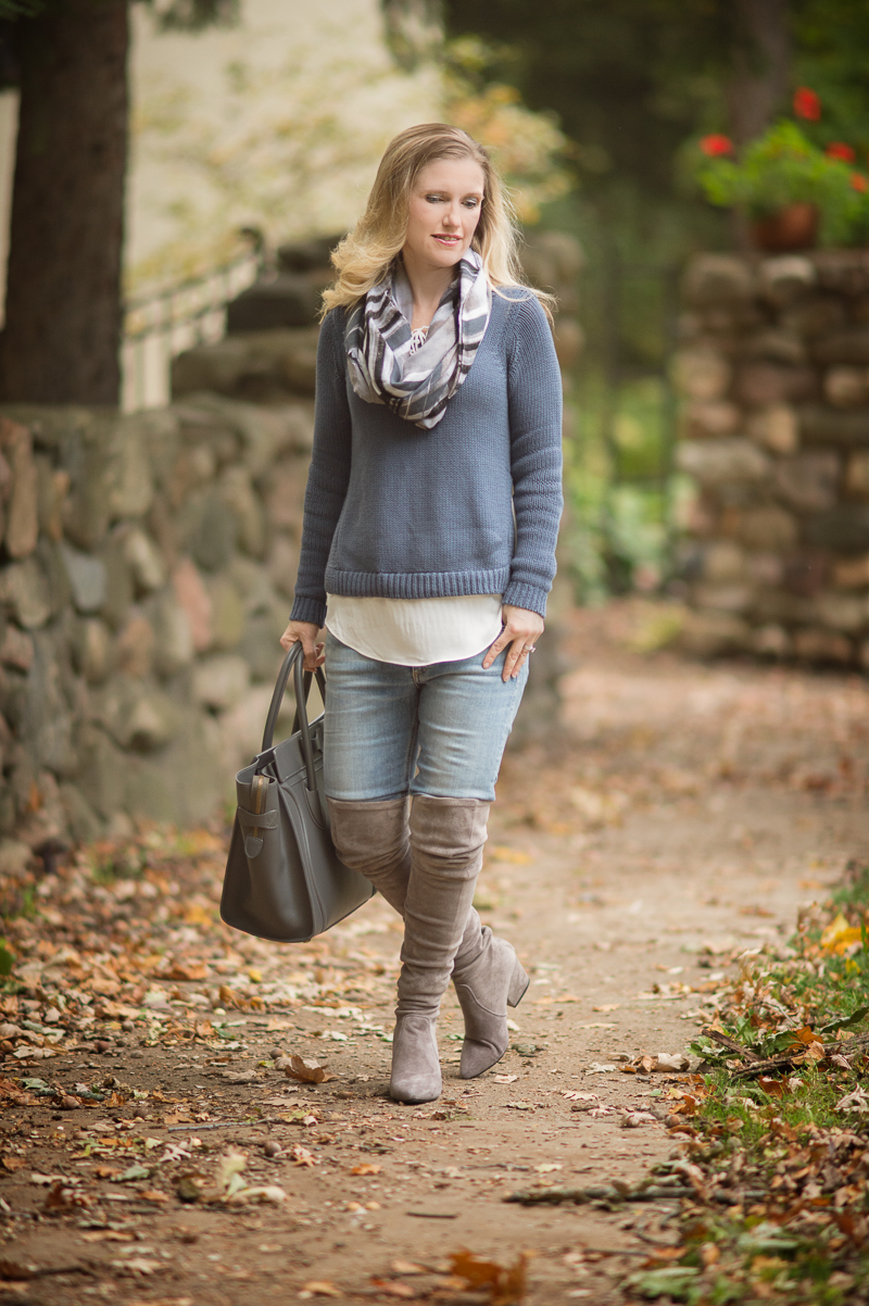 Petite Fashion and Style | Loft Chunky Two in One Sweater | Suede OTK Boots | Click to Read More...