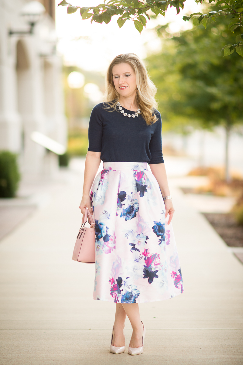 Petite Fashion and Style | SheIn Flower Pleated Midi Dress | Click to Read More...