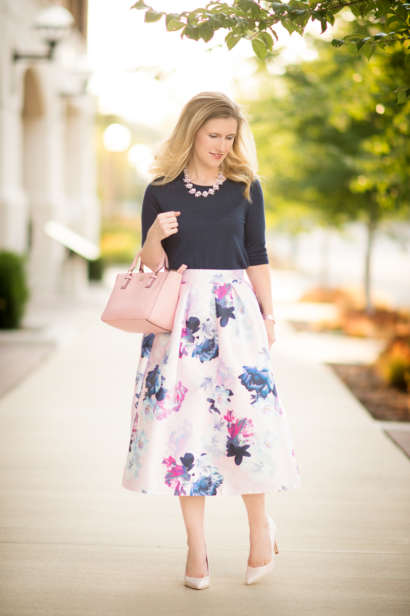 Petite Fashion and Style | SheIn Flower Pleated Midi Dress | Click to Read More...