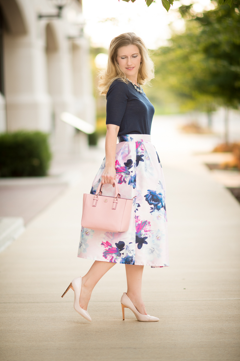 Petite Fashion and Style | SheIn Flower Pleated Midi Dress | Click to Read More...