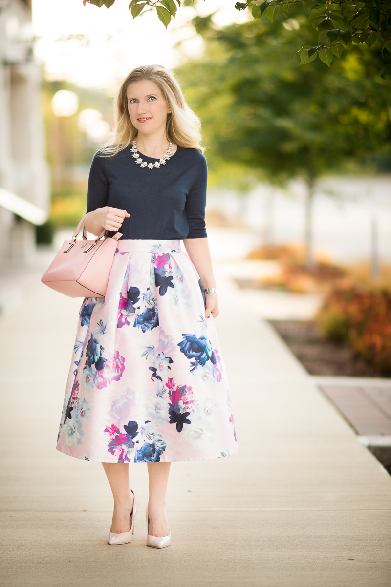 Petite Fashion and Style | SheIn Flower Pleated Midi Dress | Click to Read More...
