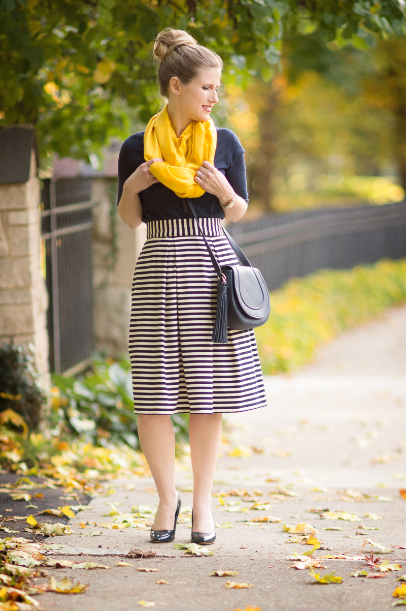 Petite Fashion and Style | Eshakti Striped Skirt | GiGi New York Jenni Saddle Bag | Click to Read More... 