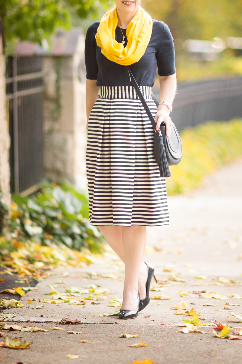 Petite Fashion and Style | Eshakti Striped Skirt | GiGi New York Jenni Saddle Bag | Click to Read More... 