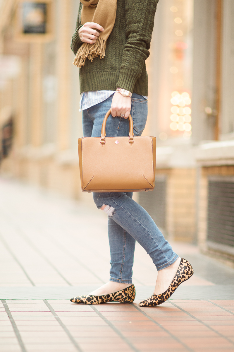 Petite Fashion and Style | J. Crew Factory Cable Knit Sweater | Tory Burch Robinson Small Tote | Click to Read More...