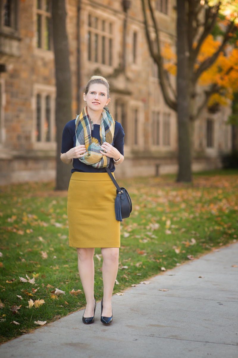Petite Fashion and Style | J. Crew Pencil Skirt | Modcloth Plaid Scarf | Click to Read More...