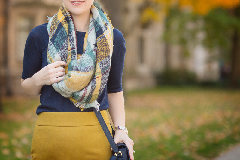 Petite Fashion and Style | J. Crew Pencil Skirt | Modcloth Plaid Scarf | Click to Read More...