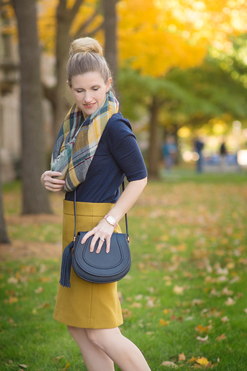 Petite Fashion and Style | J. Crew Pencil Skirt | Modcloth Plaid Scarf | Click to Read More...