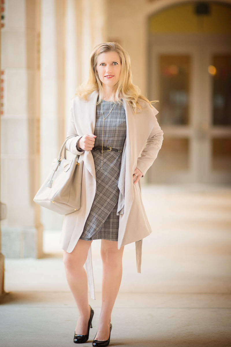 Petite Style Blog | Plaid Fit and Flare Dress | Club Monaco Hanne Trench Coat | Click to Read More...
