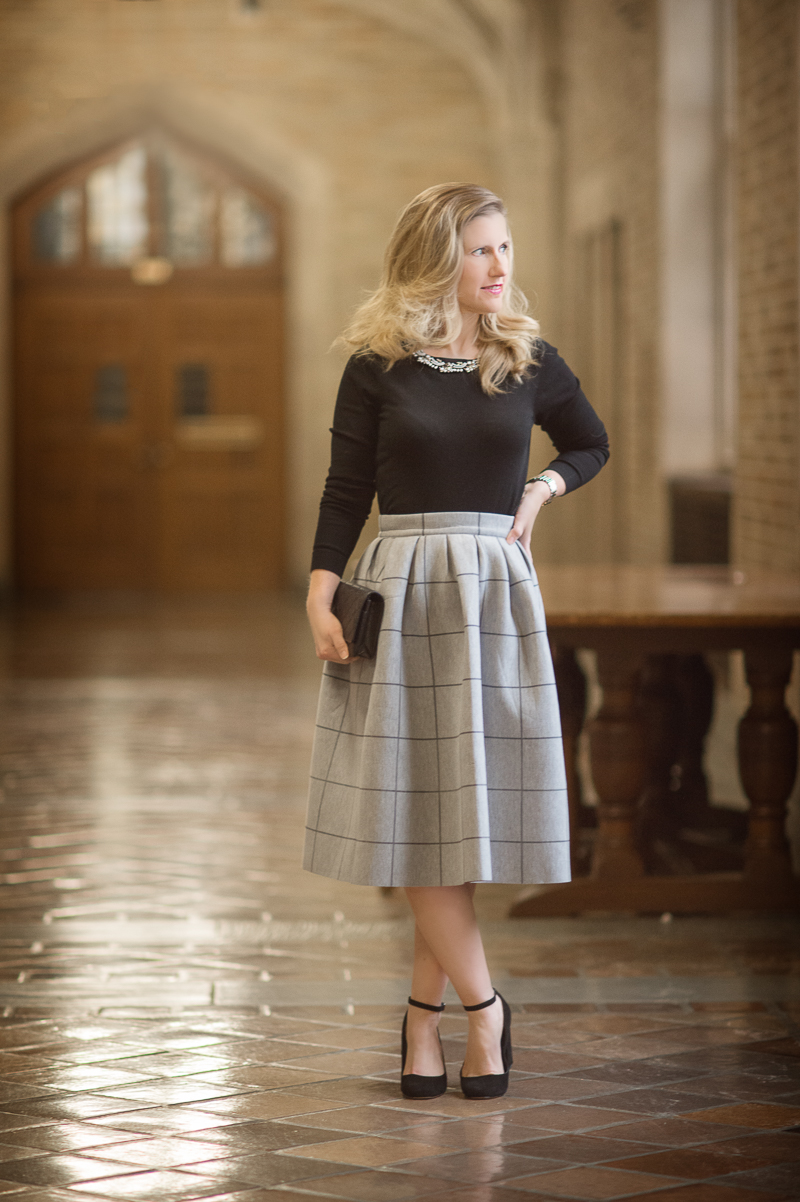 Petite Style Blog | Shein Grey Grid Box Pleat Skirt | Click to Read More...