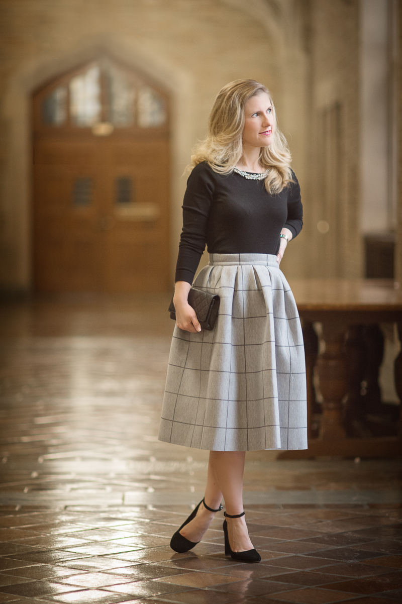 Petite Style Blog | Shein Grey Grid Box Pleat Skirt | Click to Read More...