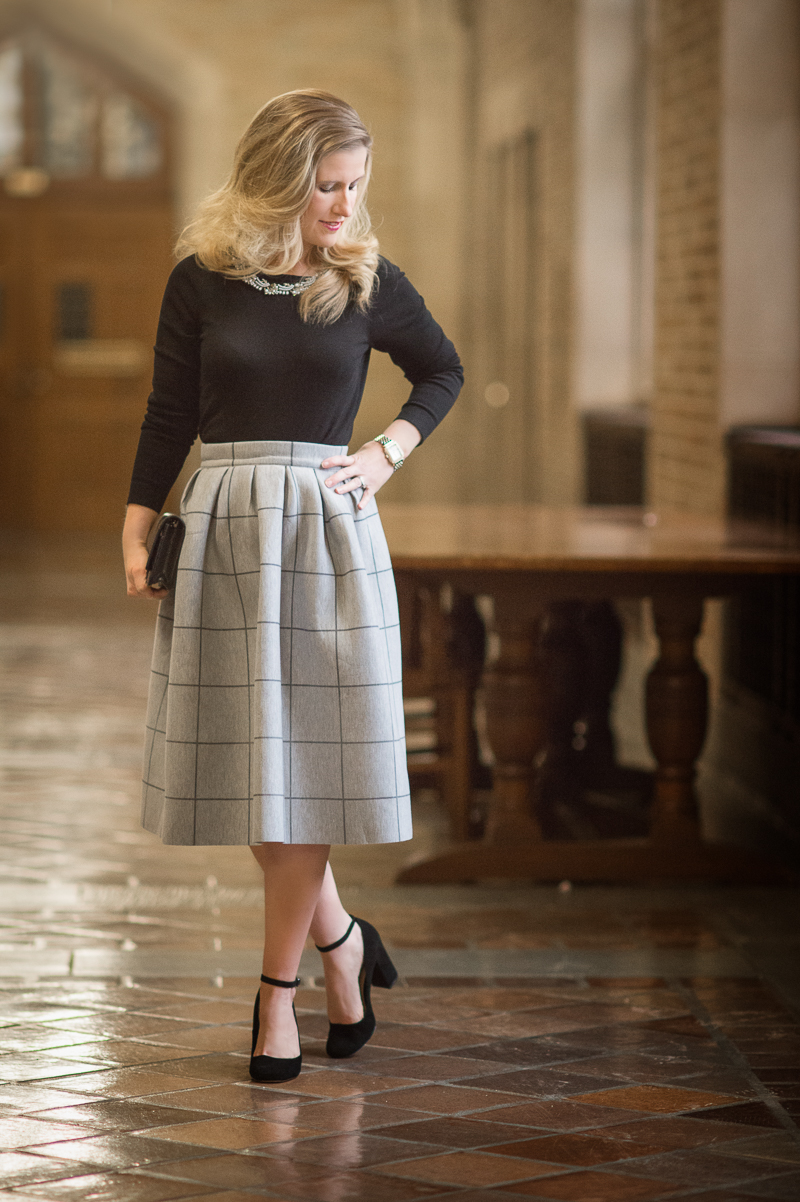 Petite Style Blog | Shein Grey Grid Box Pleat Skirt | Click to Read More...