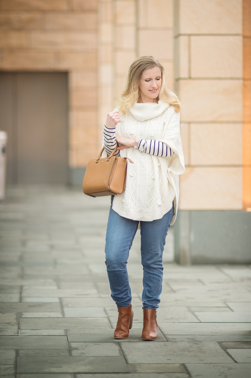 Petite Style Blog | Talbots Aran-Stitched Cowlneck Poncho | Click to Read More...