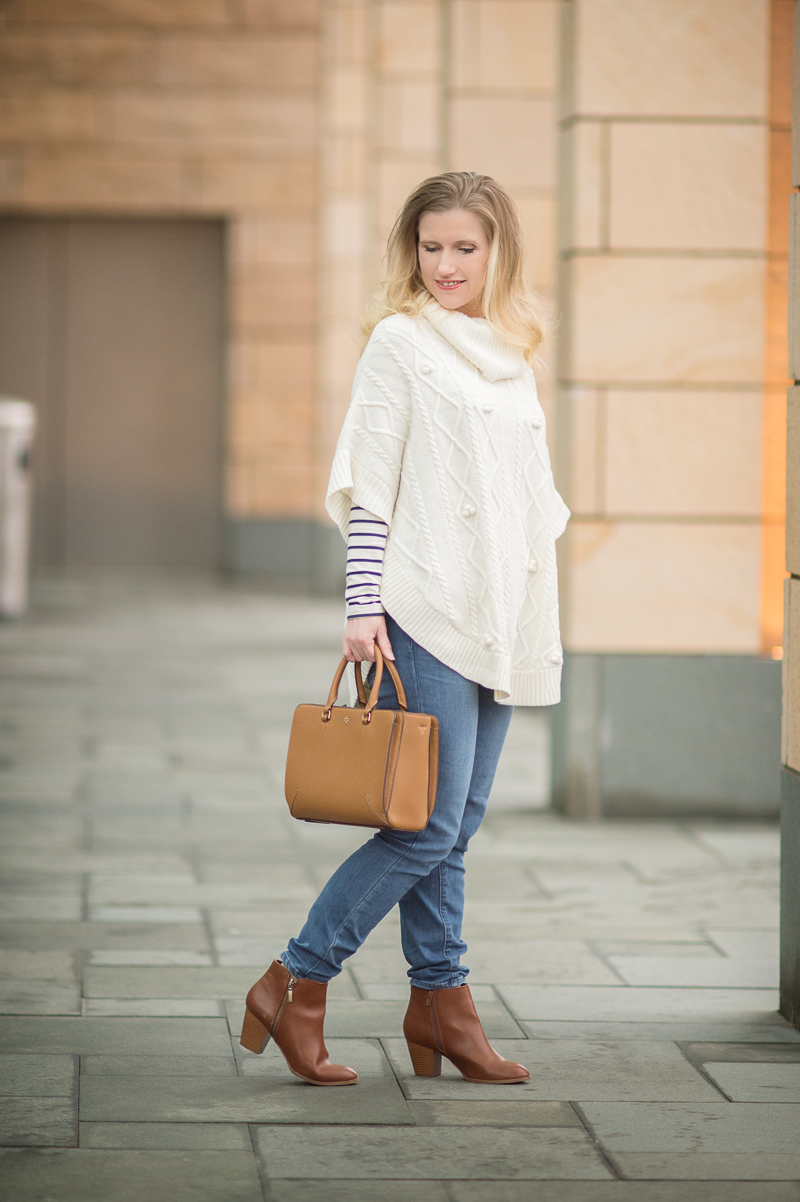 Petite Style Blog | Talbots Aran-Stitched Cowlneck Poncho | Click to Read More...