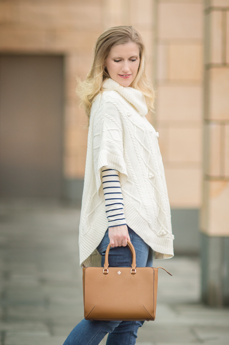 Petite Style Blog | Talbots Aran-Stitched Cowlneck Poncho | Click to Read More...