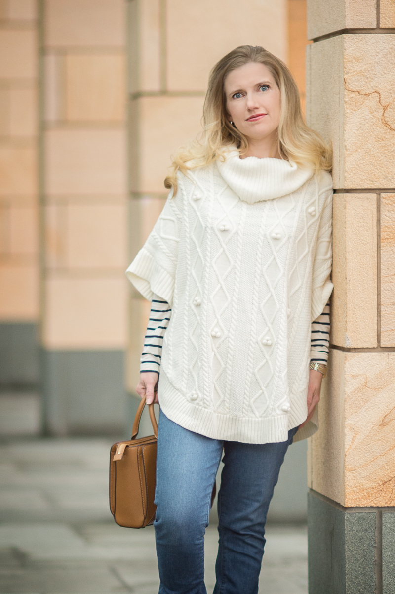 Petite Style Blog | Talbots Aran-Stitched Cowlneck Poncho | Click to Read More...