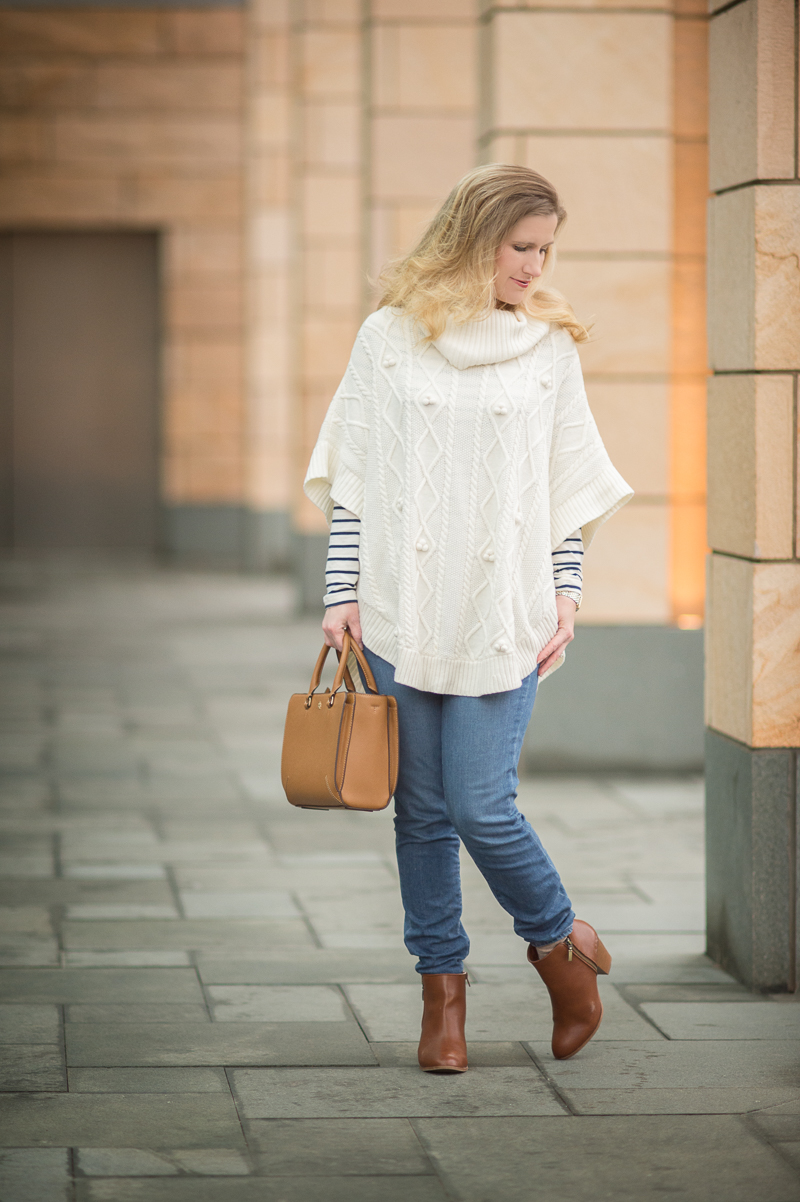 Petite Style Blog | Talbots Aran-Stitched Cowlneck Poncho | Click to Read More...