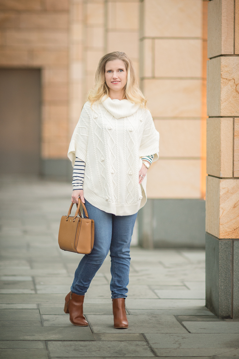 Petite Style Blog | Talbots Aran-Stitched Cowlneck Poncho | Click to Read More...