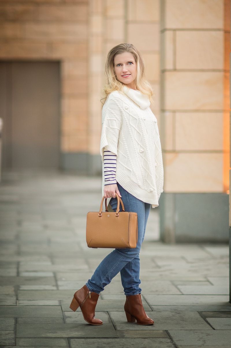Petite Style Blog | Talbots Aran-Stitched Cowlneck Poncho | Click to Read More...
