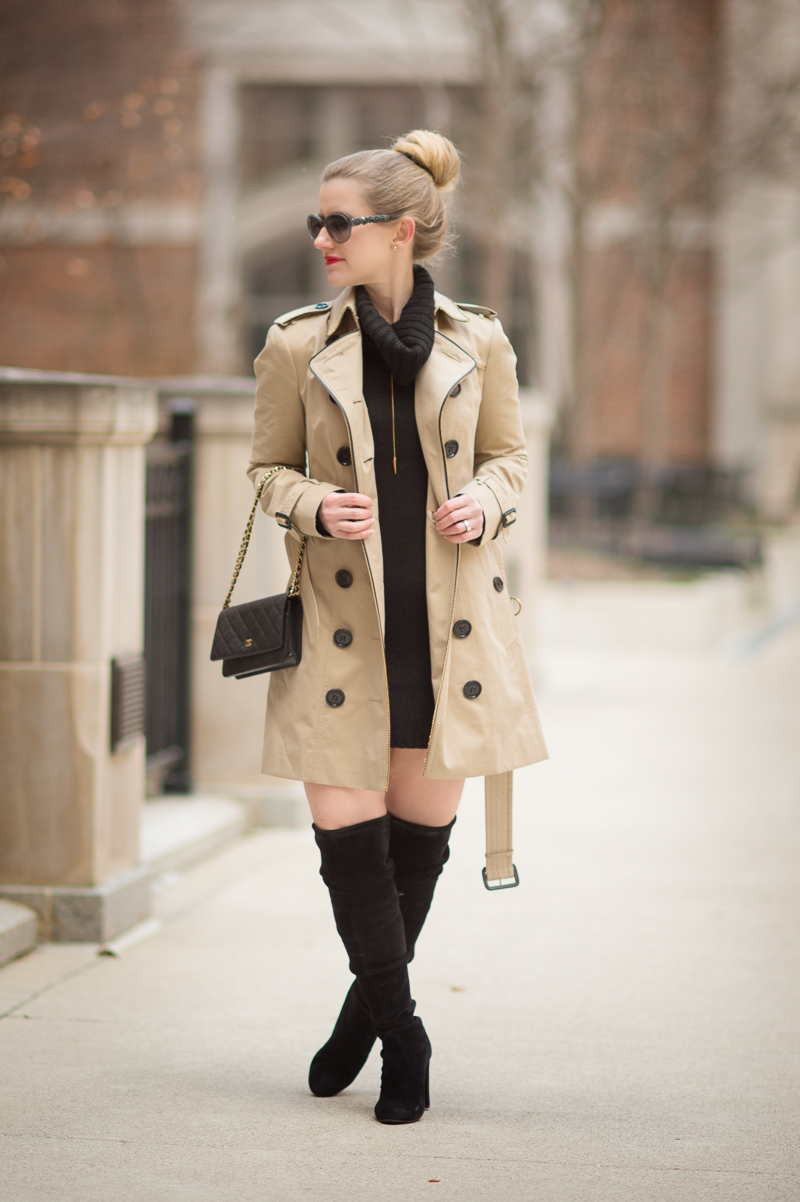 Petite Fashion and Style Blog | Burberry Sandringham Trench | Chanel Wallet on Chain | Stuart Weitzman Highland Boots | Click to Read More... - Burberry Trench Coat styled by popular Michigan petite fashion blogger The Blue Hydrangeas