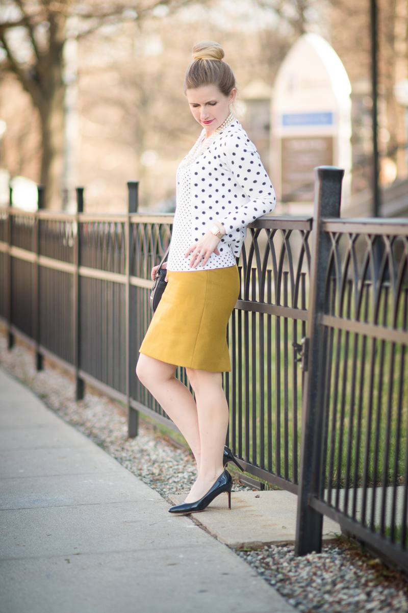 Petite Fashion and Style Blog | J. Crew Cotton Jackie Cardigan Sweater in Dot | Gigi New York Jenni Saddle Bag in Navy | Click to Read More...