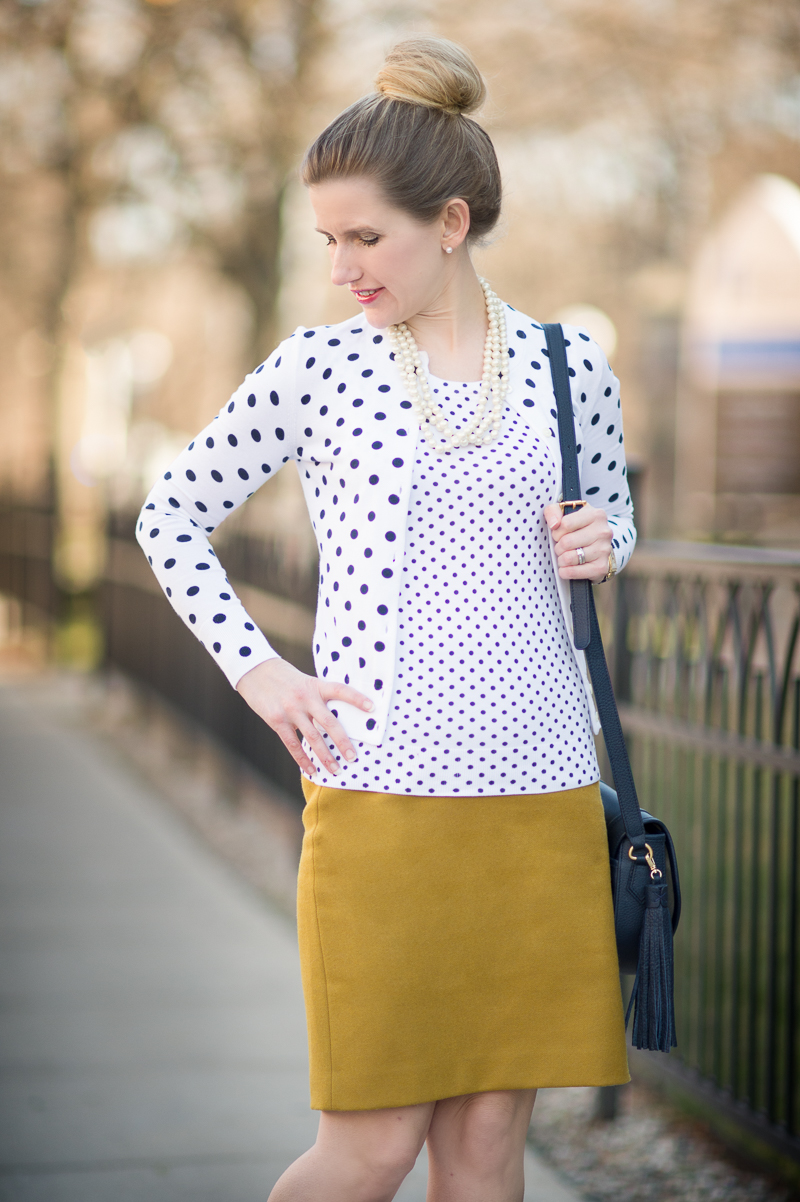 Petite Fashion and Style Blog | J. Crew Cotton Jackie Cardigan Sweater in Dot | Gigi New York Jenni Saddle Bag in Navy | Click to Read More...
