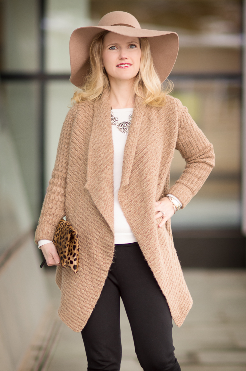 Petite Fashion and Style Blog | Abercrombie and Fitch Stitch Mix Blanket Cardigan | Ann Taylor Ponte Leggings | Click to Read More...