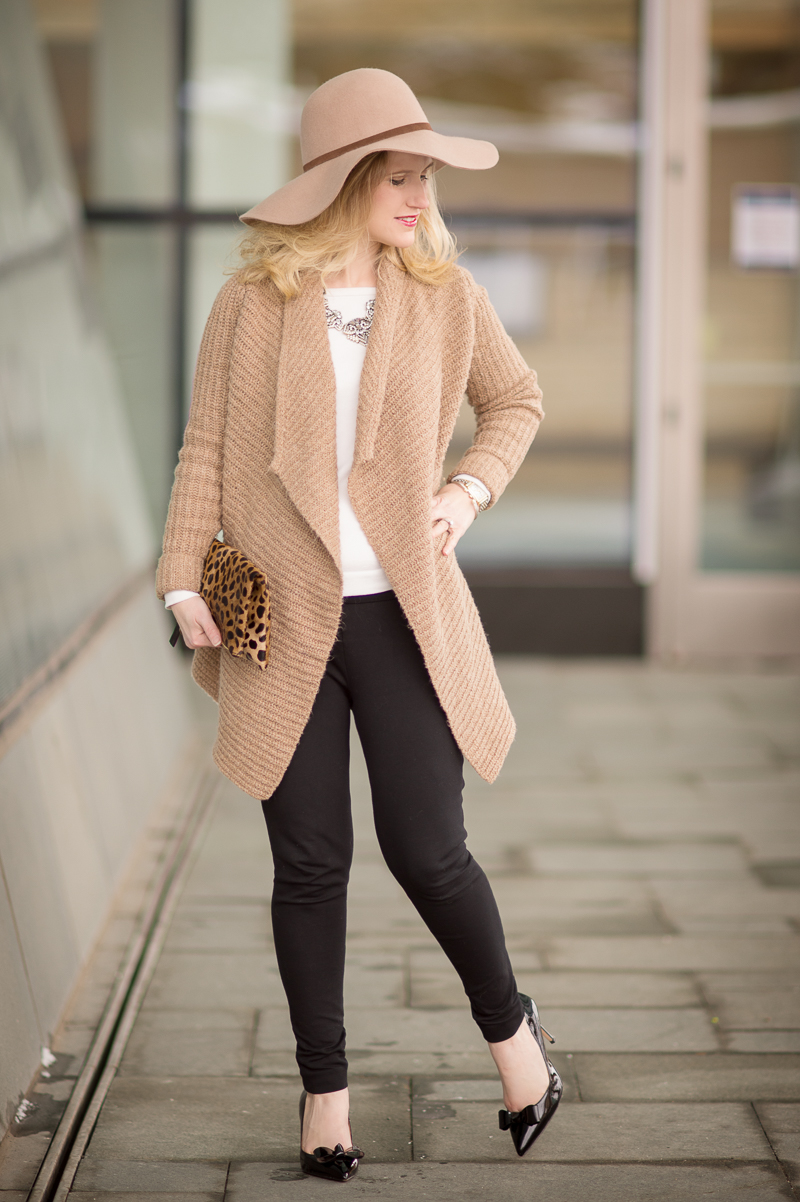 Petite Fashion and Style Blog | Abercrombie and Fitch Stitch Mix Blanket Cardigan | Ann Taylor Ponte Leggings | Click to Read More...