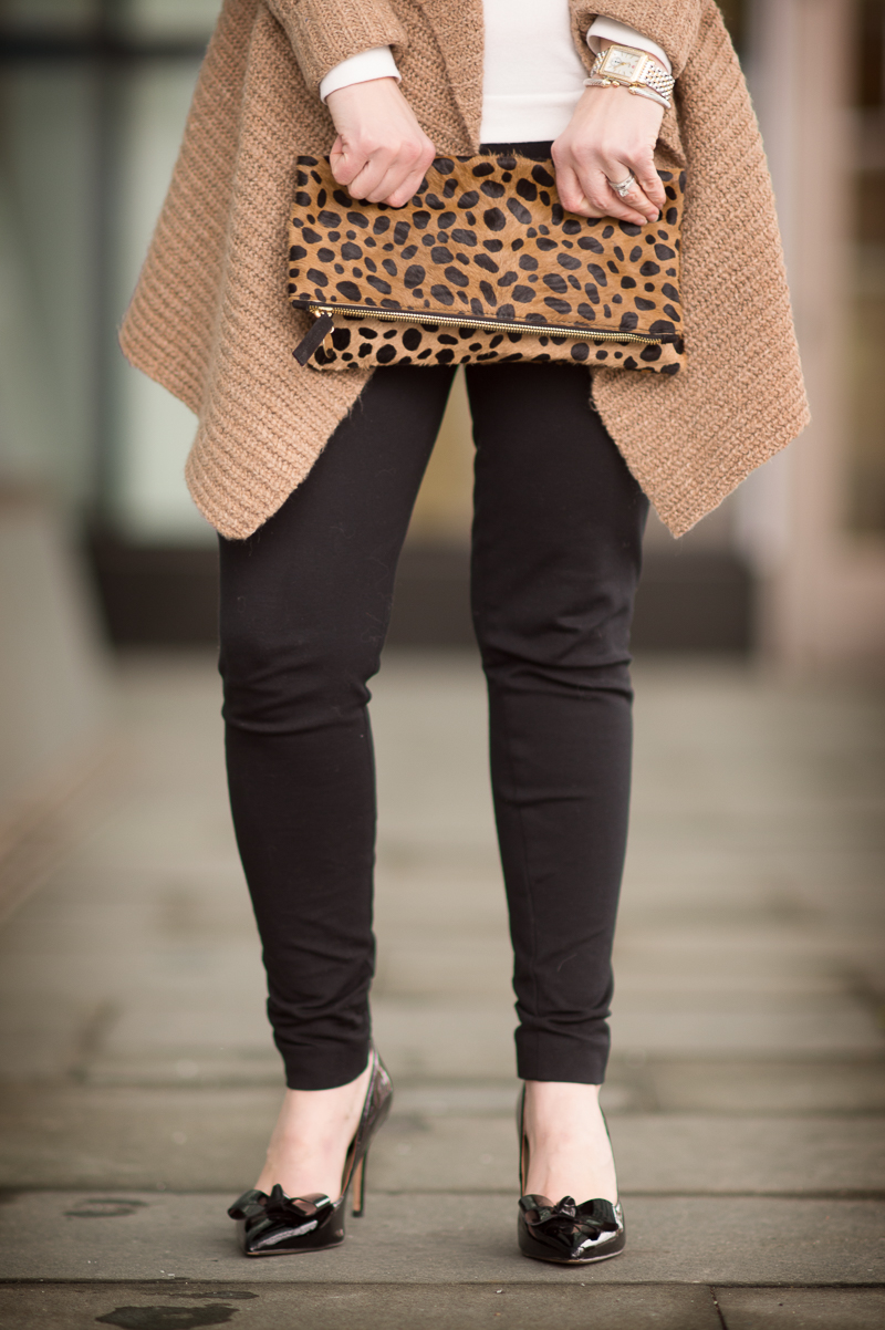Petite Fashion and Style Blog | Abercrombie and Fitch Stitch Mix Blanket Cardigan | Ann Taylor Ponte Leggings | Click to Read More...