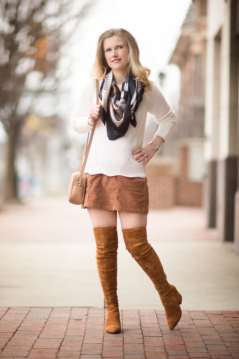 Petite Fashion and Style Blog | Banana Republic Scallop Hem Pullover | Goodnight Macaroon 'Marlo' Tan Over the Knee Boots | Click to Read More...