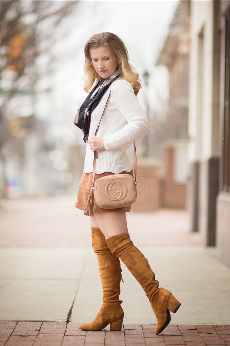 Petite Fashion and Style Blog | Banana Republic Scallop Hem Pullover | Goodnight Macaroon 'Marlo' Tan Over the Knee Boots | Click to Read More...