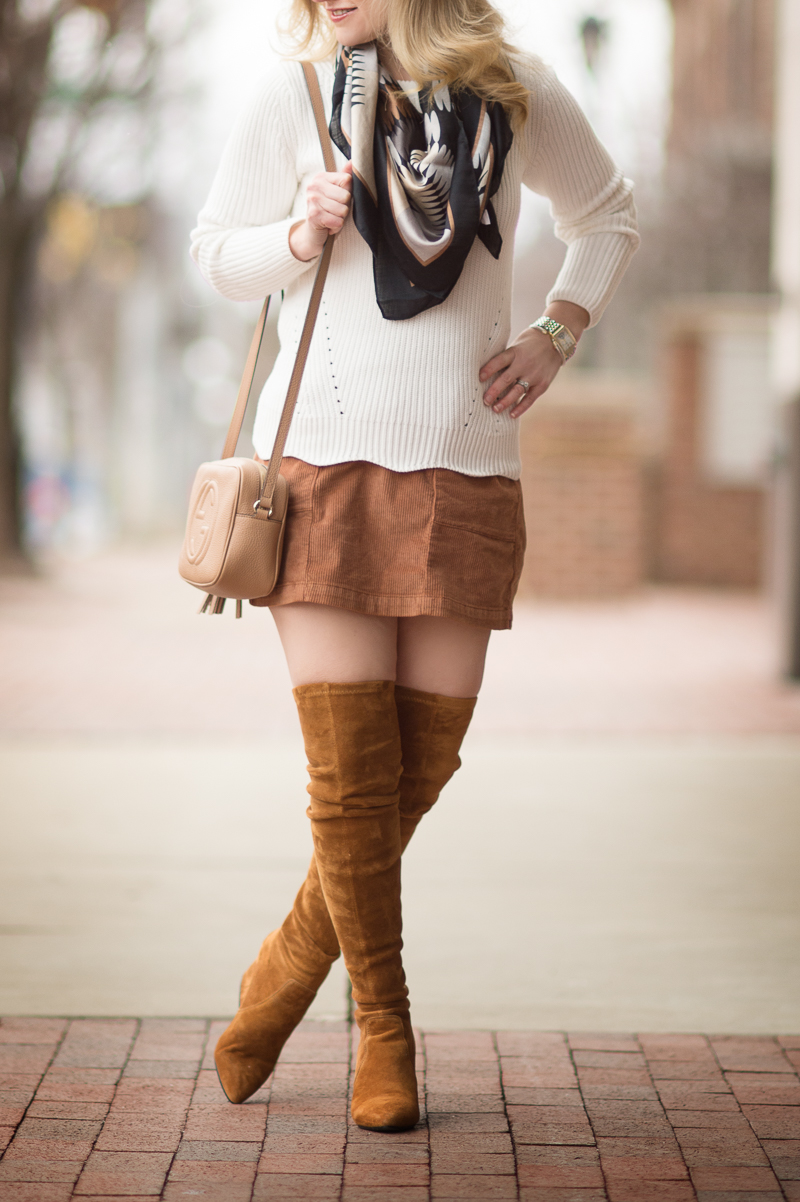 Petite Fashion and Style Blog | Banana Republic Scallop Hem Pullover | Goodnight Macaroon 'Marlo' Tan Over the Knee Boots | Click to Read More...