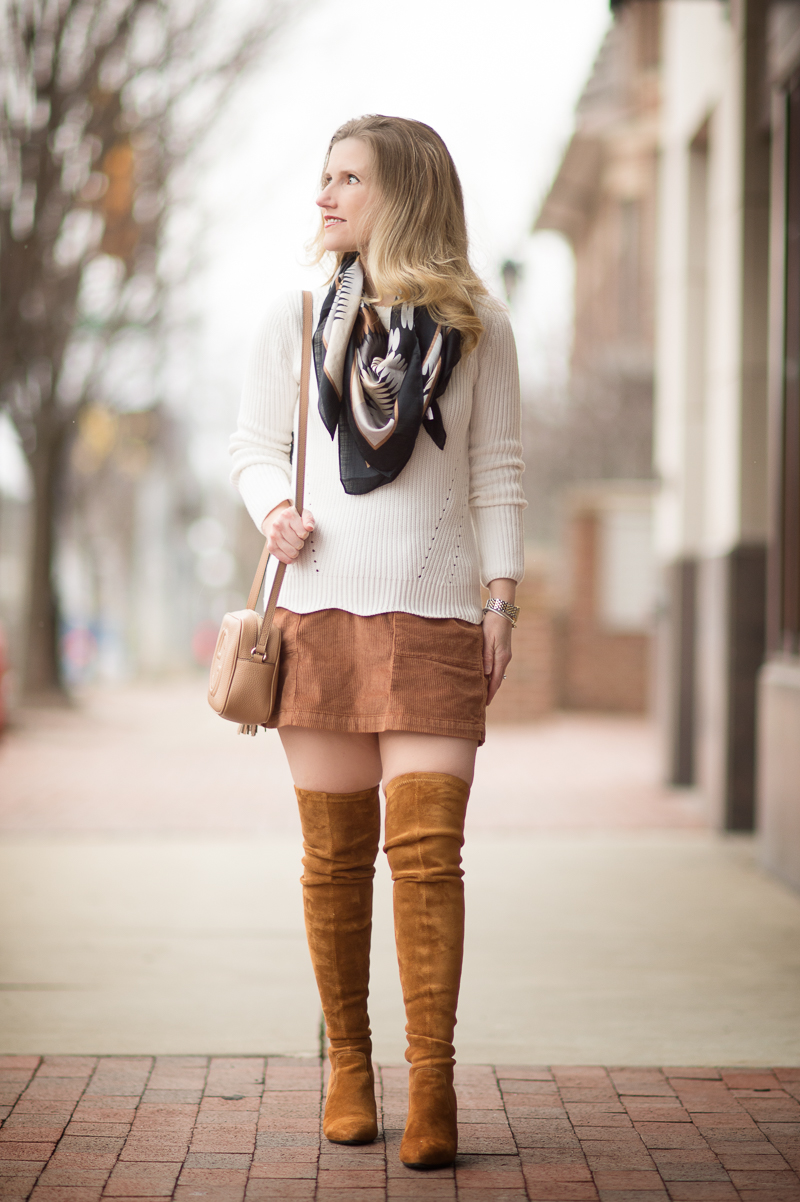 Petite Fashion and Style Blog | Banana Republic Scallop Hem Pullover | Goodnight Macaroon 'Marlo' Tan Over the Knee Boots | Click to Read More...