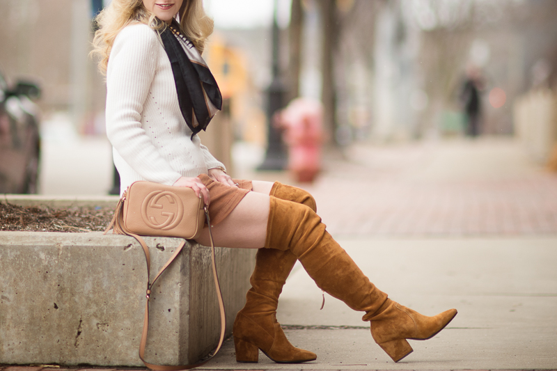 Petite Fashion and Style Blog | Banana Republic Scallop Hem Pullover | Goodnight Macaroon 'Marlo' Tan Over the Knee Boots | Click to Read More...