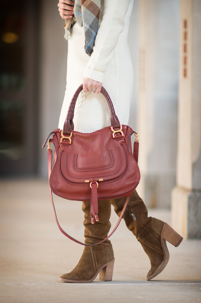Petite Fashion and Style Blog | Chloe Marcie Medium Satchel | Vince Camuto Melaya Over the Knee Boots | Click to Read More...