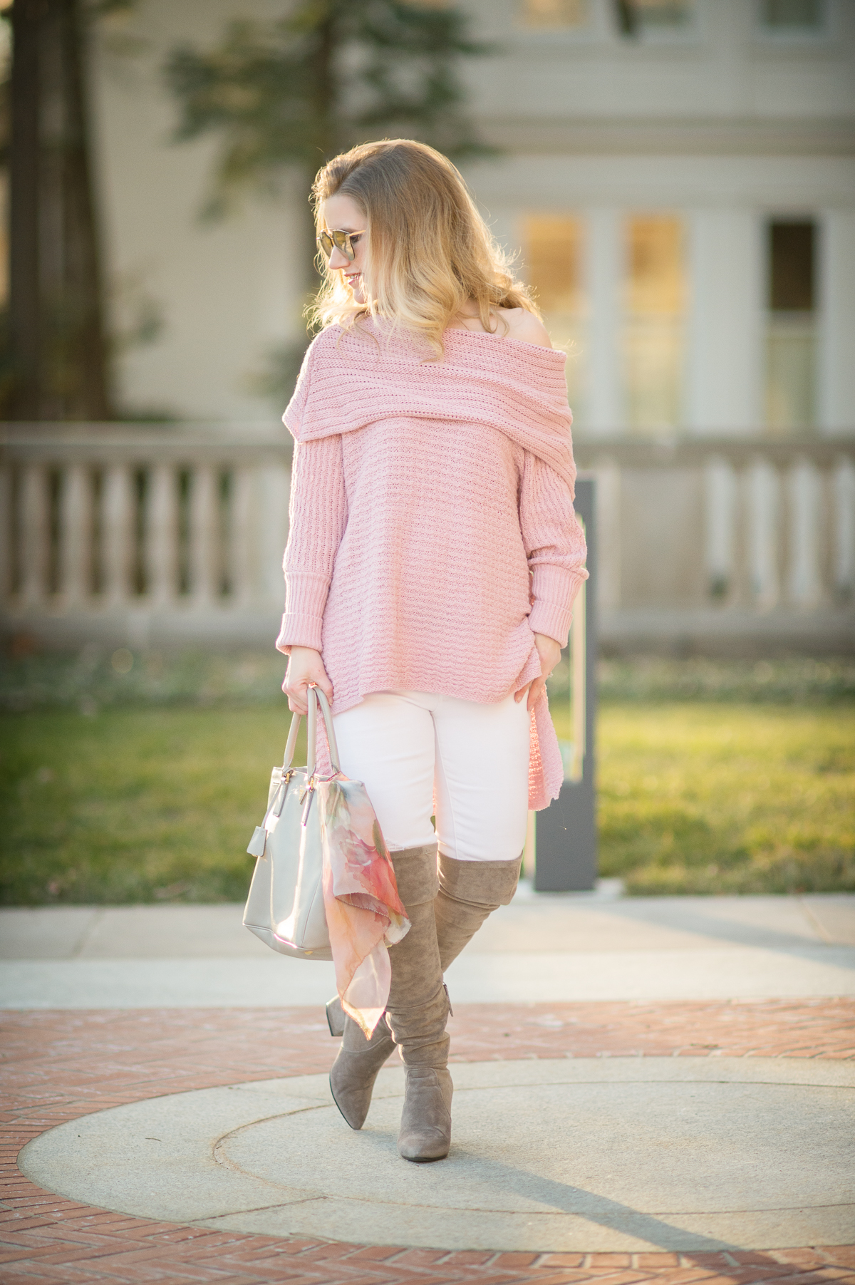 Petite Fashion and Style Blog | Goodnight Macaroon 'Sadie' Off the Shoulder Sweater | Dior Reflected Prism Mirrored Sunglasses | Click to Read More...