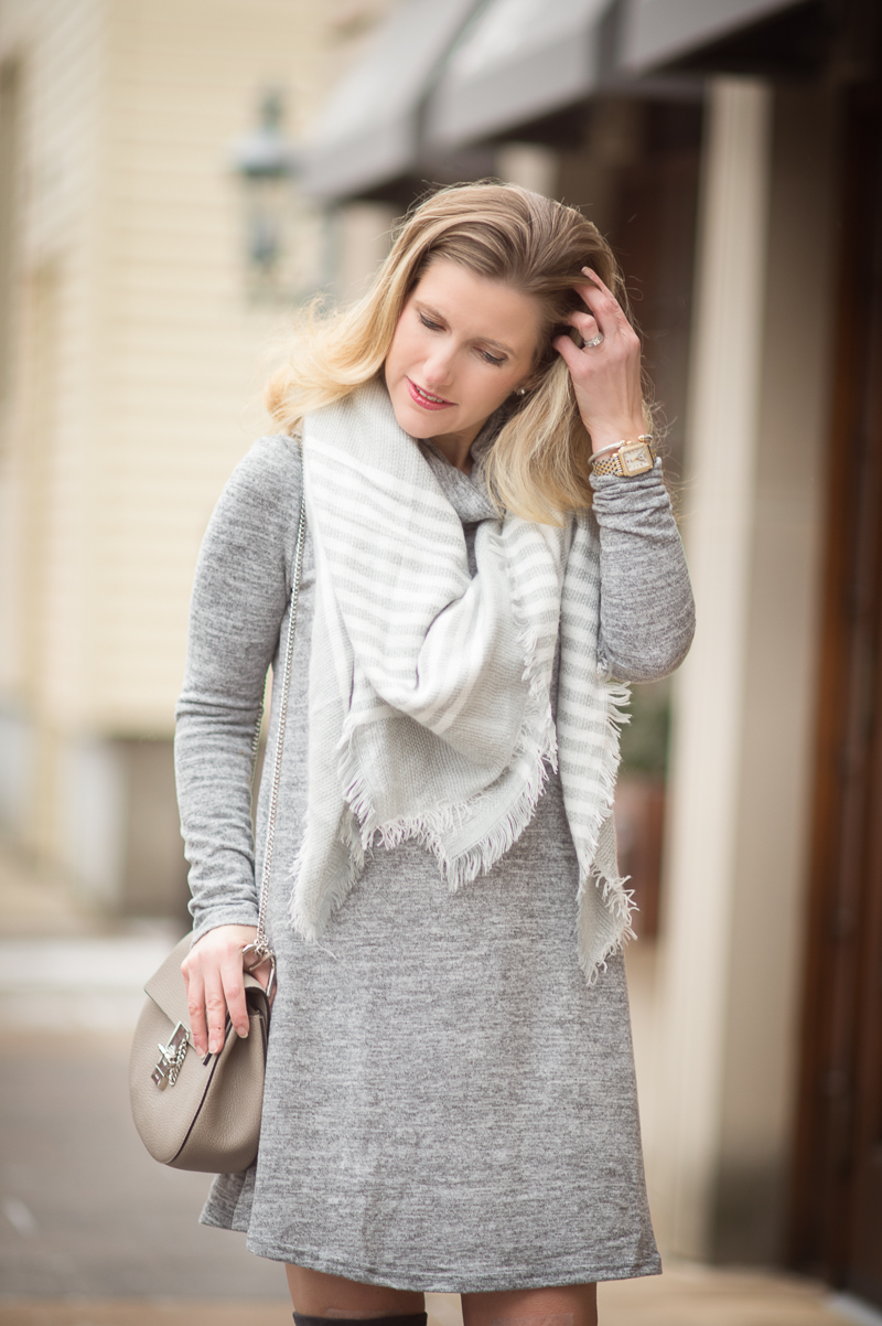 Petite Fashion and Style Blog | Shein Grey Marled Knit Cowl Neck A Line Dress