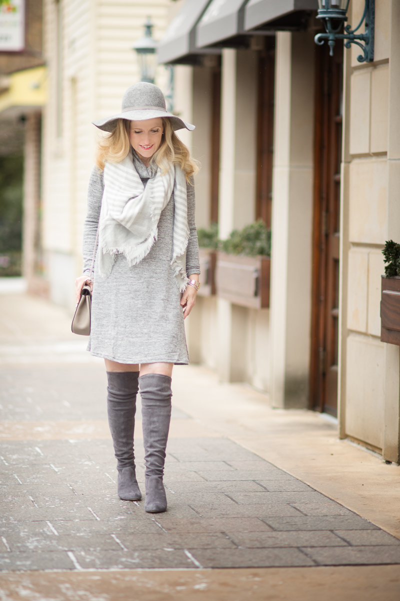 Petite Fashion and Style Blog | Shein Grey Marled Knit Cowl Neck A Line Dress