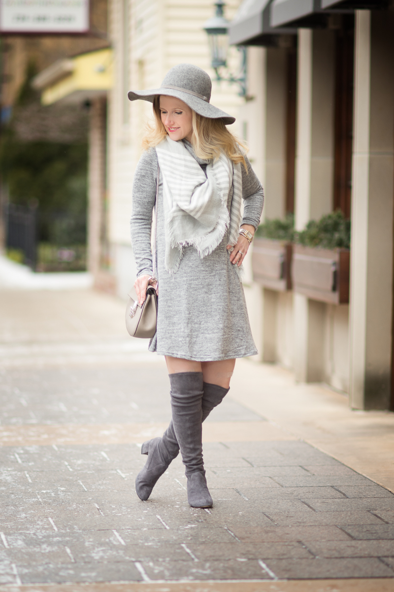 Petite Fashion and Style Blog | Shein Grey Marled Knit Cowl Neck A Line Dress