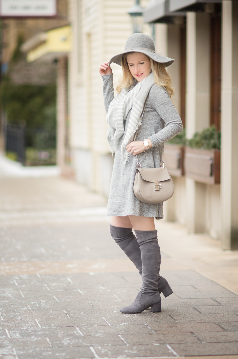 Petite Fashion and Style Blog | Shein Grey Marled Knit Cowl Neck A Line Dress