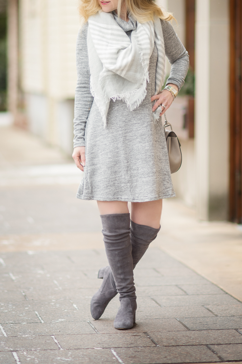 Petite Fashion and Style Blog | Shein Grey Marled Knit Cowl Neck A Line Dress