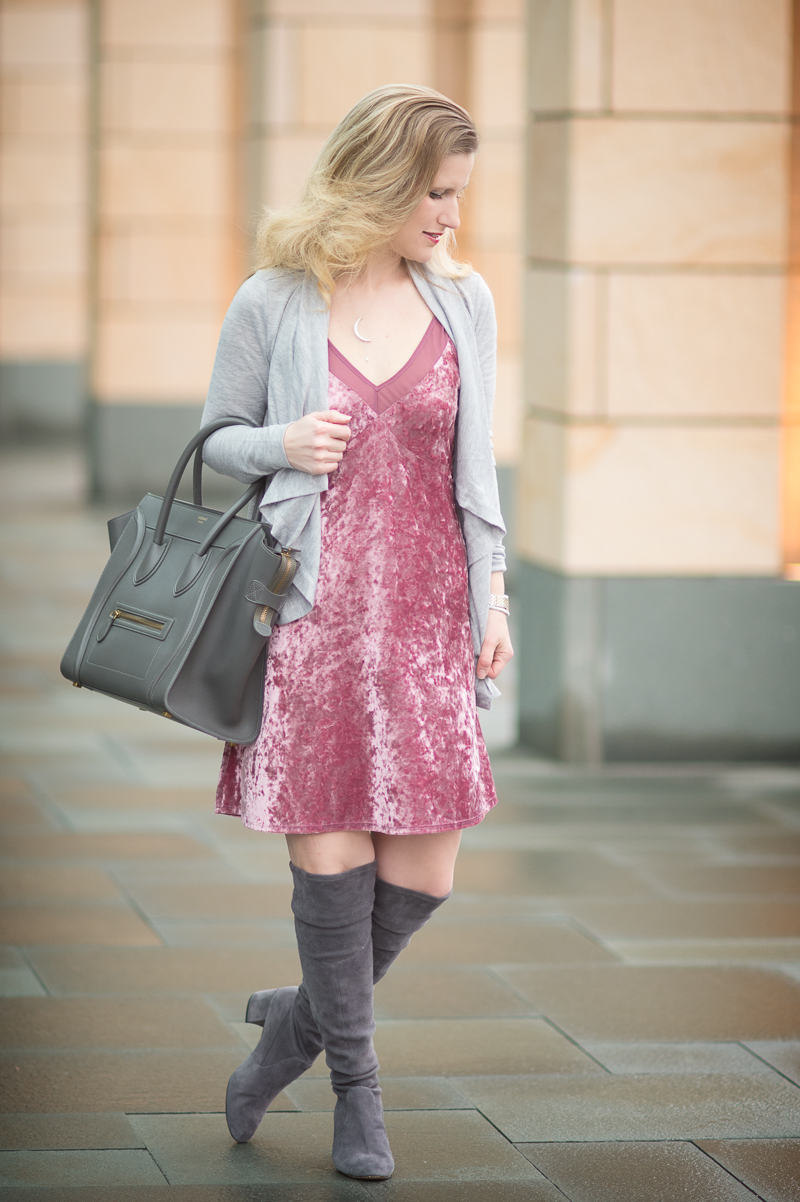 Petite Fashion and Style Blog | Tilly's Full Tilt Velvet Slip Dress | Celine Luggage Bag | Click to Read More...