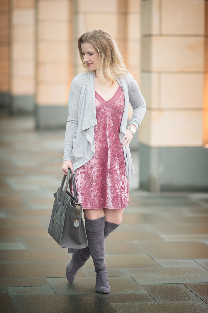 Petite Fashion and Style Blog | Tilly's Full Tilt Velvet Slip Dress | Celine Luggage Bag | Click to Read More...