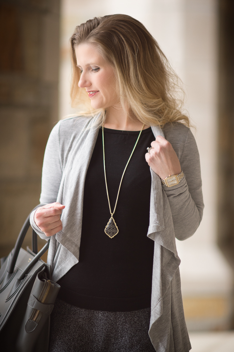 Petite Fashion and Style Blog | Ann Taylor Cascade Caradigan | Kendra Scott Aiden Necklace | Celine Luggage Tote | Click to Read More...