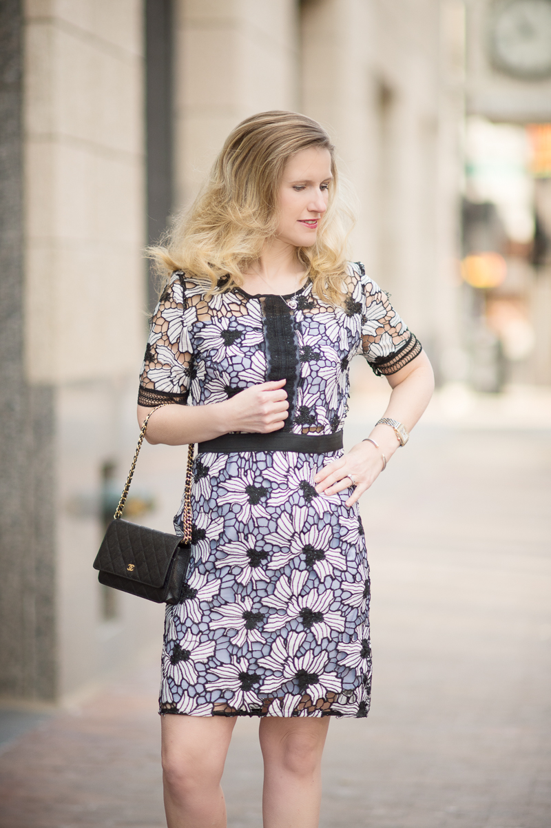 Petite Fashion and Style Blog | Bloomingdale's Aqua Contrast Lace Dress | Click to Read More...
