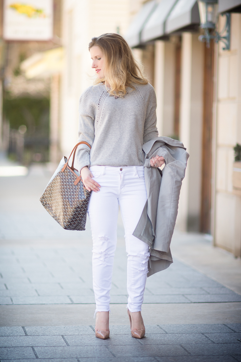 Petite Fashion and Style Blog | Grey Hollow Out Drop Shoulder Dip Hem Sweater | Christian Louboutin So Kate Pumps | Click to Read More...