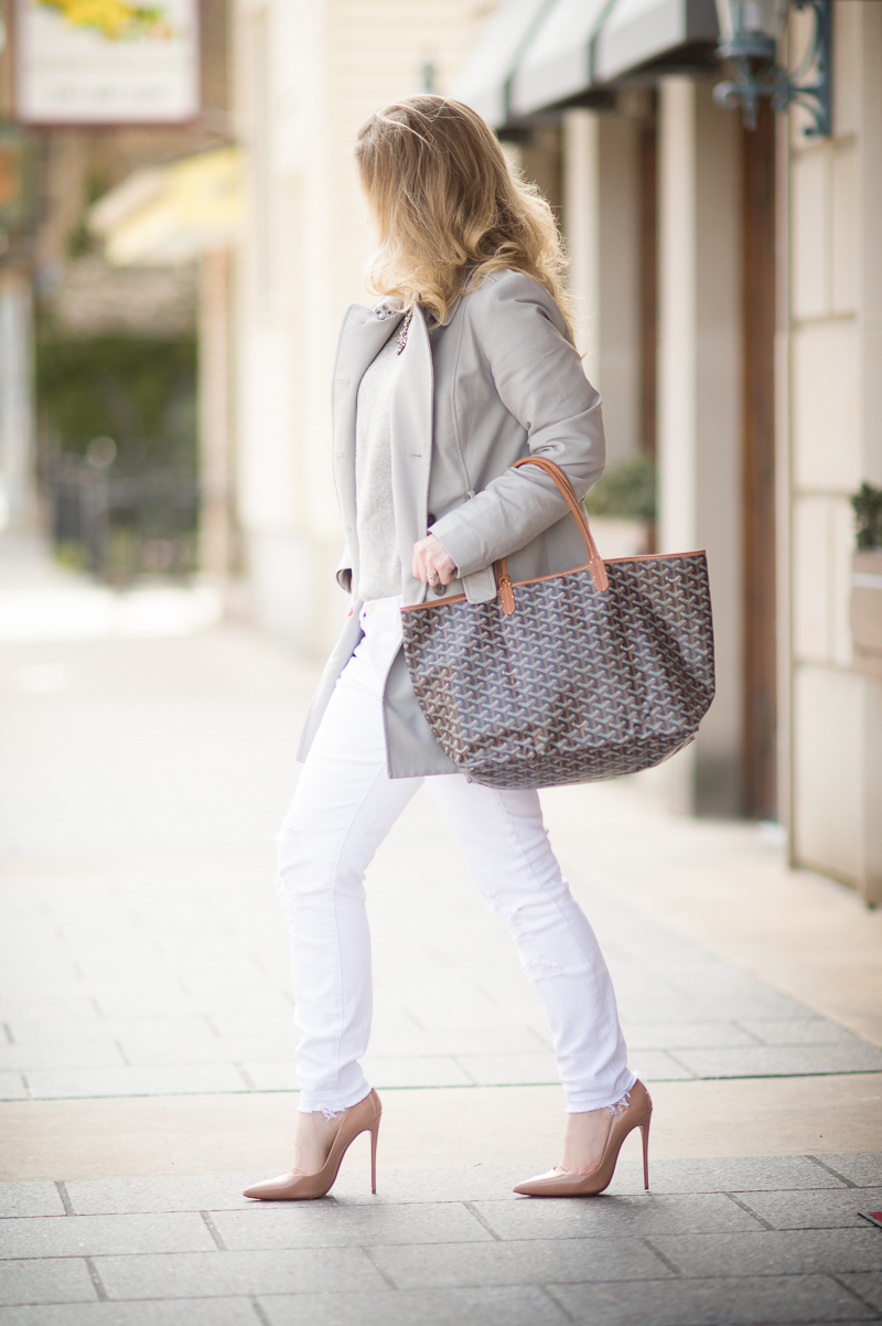 Petite Fashion and Style Blog | Grey Hollow Out Drop Shoulder Dip Hem Sweater | Christian Louboutin So Kate Pumps | Click to Read More...