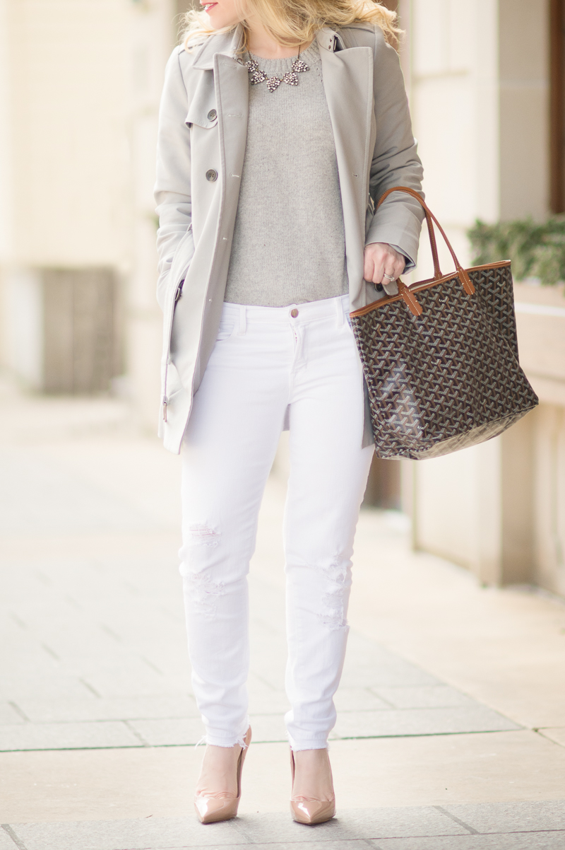 Petite Fashion and Style Blog | Grey Hollow Out Drop Shoulder Dip Hem Sweater | Christian Louboutin So Kate Pumps | Click to Read More...